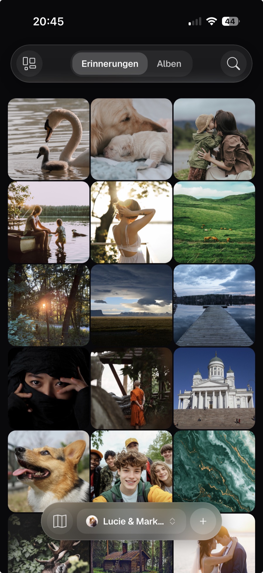 The Huddle memories timeline — photos, voice messages and notes shared privately